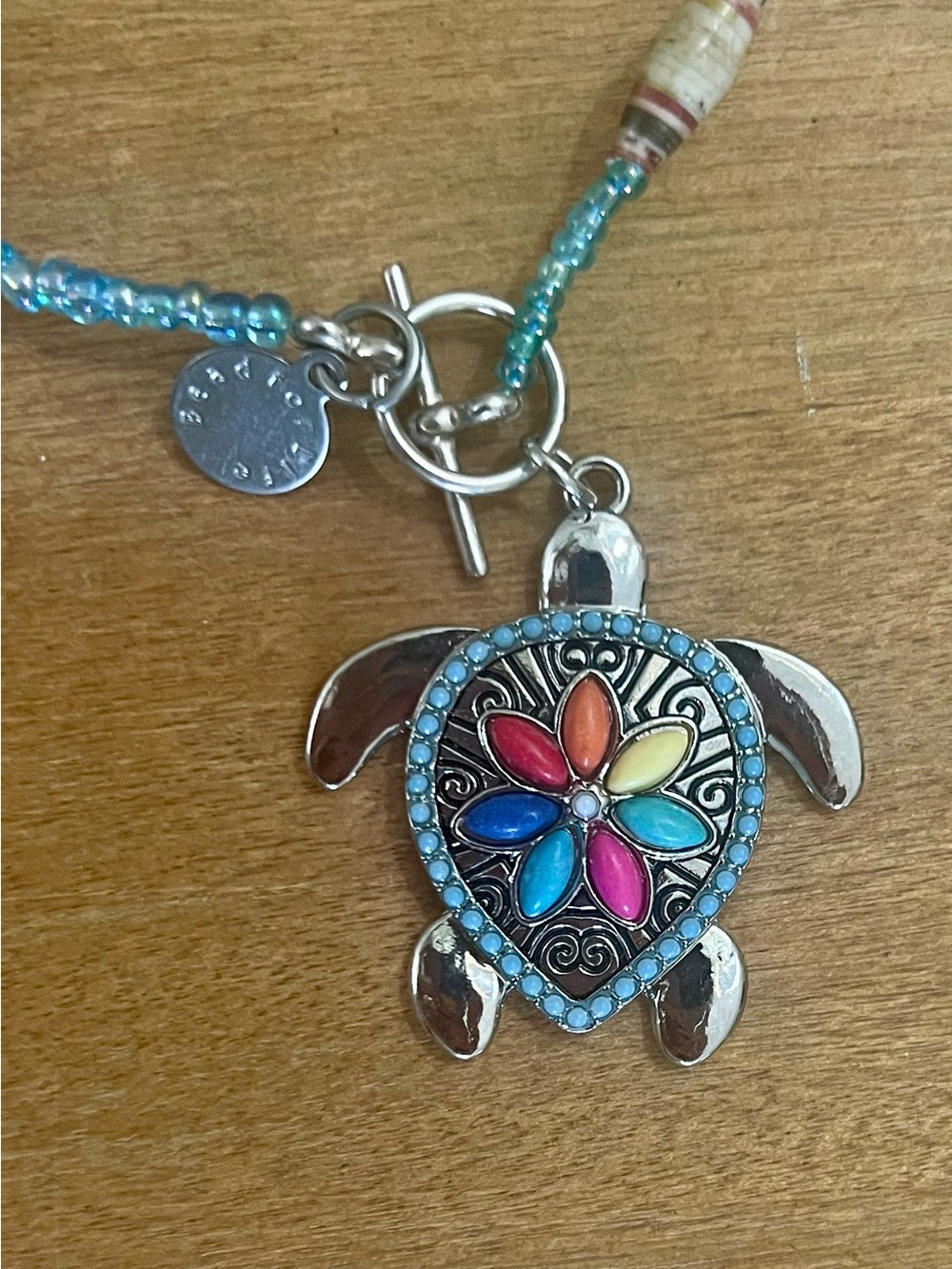 Hand Crafted Multicolor Beaded Necklace with Turtle Pendant - Picture 5 of 5